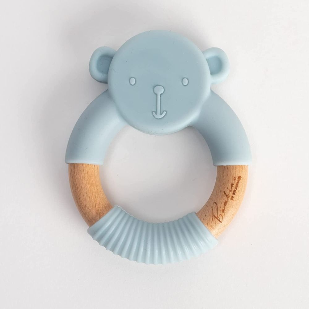 Baby's Blue Wood & Silicone Teddy Teether
