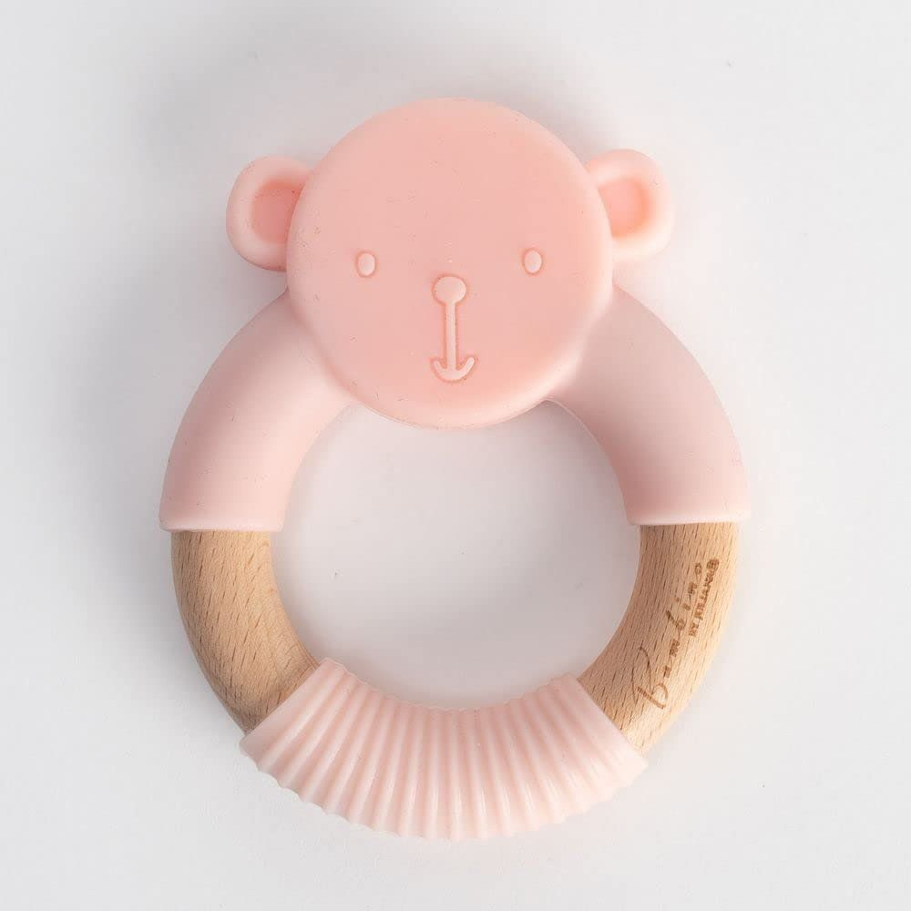 Pink Wood & Silicone Teddy Teether - Pink Bambino By Juliana ®