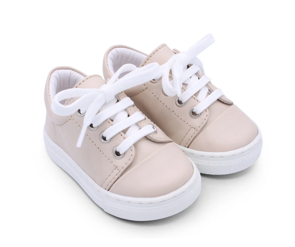 beige boys lace trainer