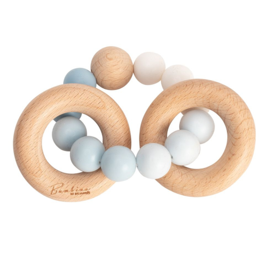 Wood & Silicone rings teether - Blue