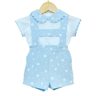 Wee Me Blue H Style Star Dungaree Set