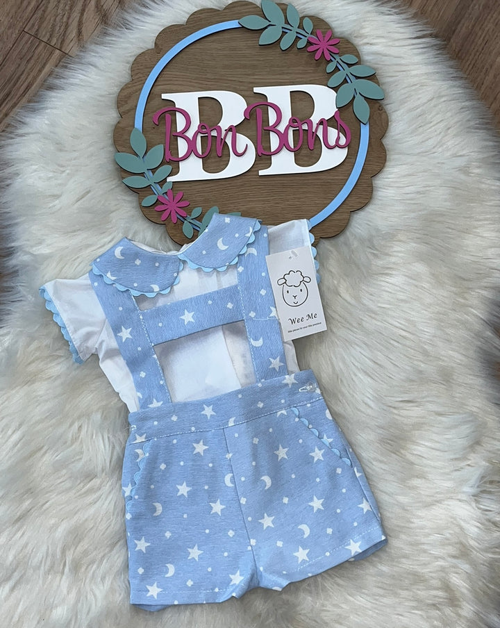 Wee Me Blue H Style Star Dungaree Set