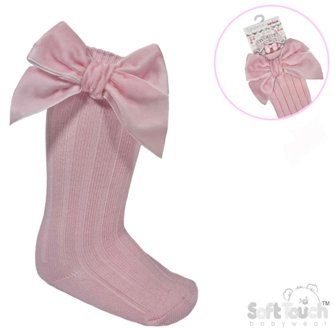 Pink Knee High Satin Bow Socks