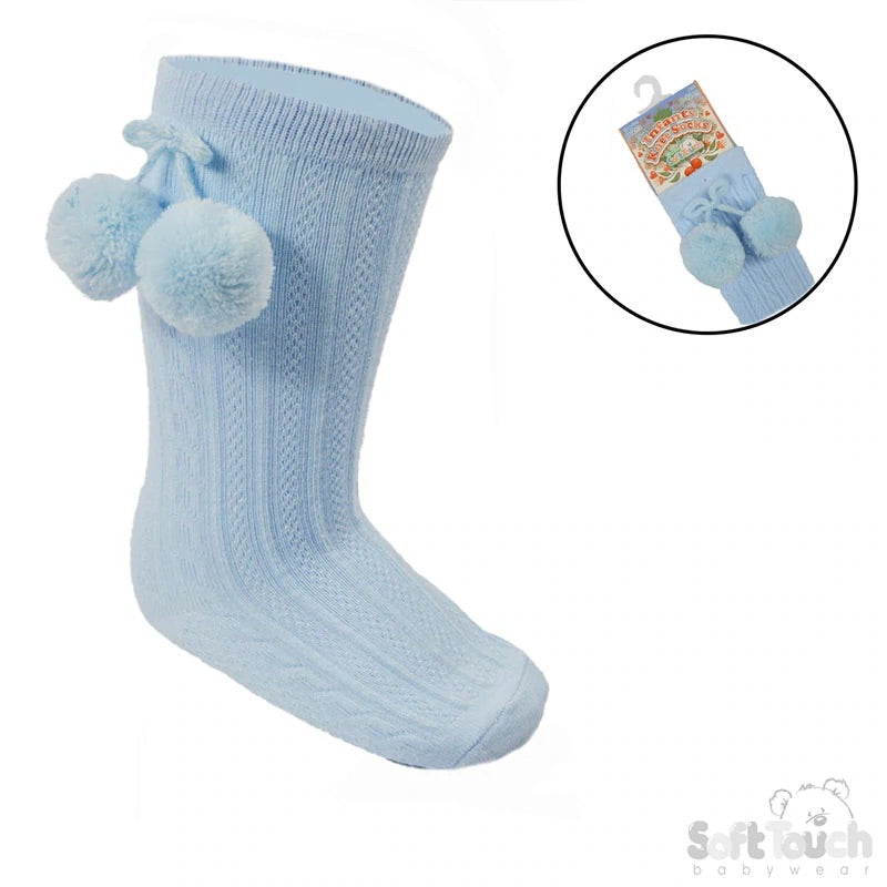 Baby Blue Pom Pom Knee High Socks